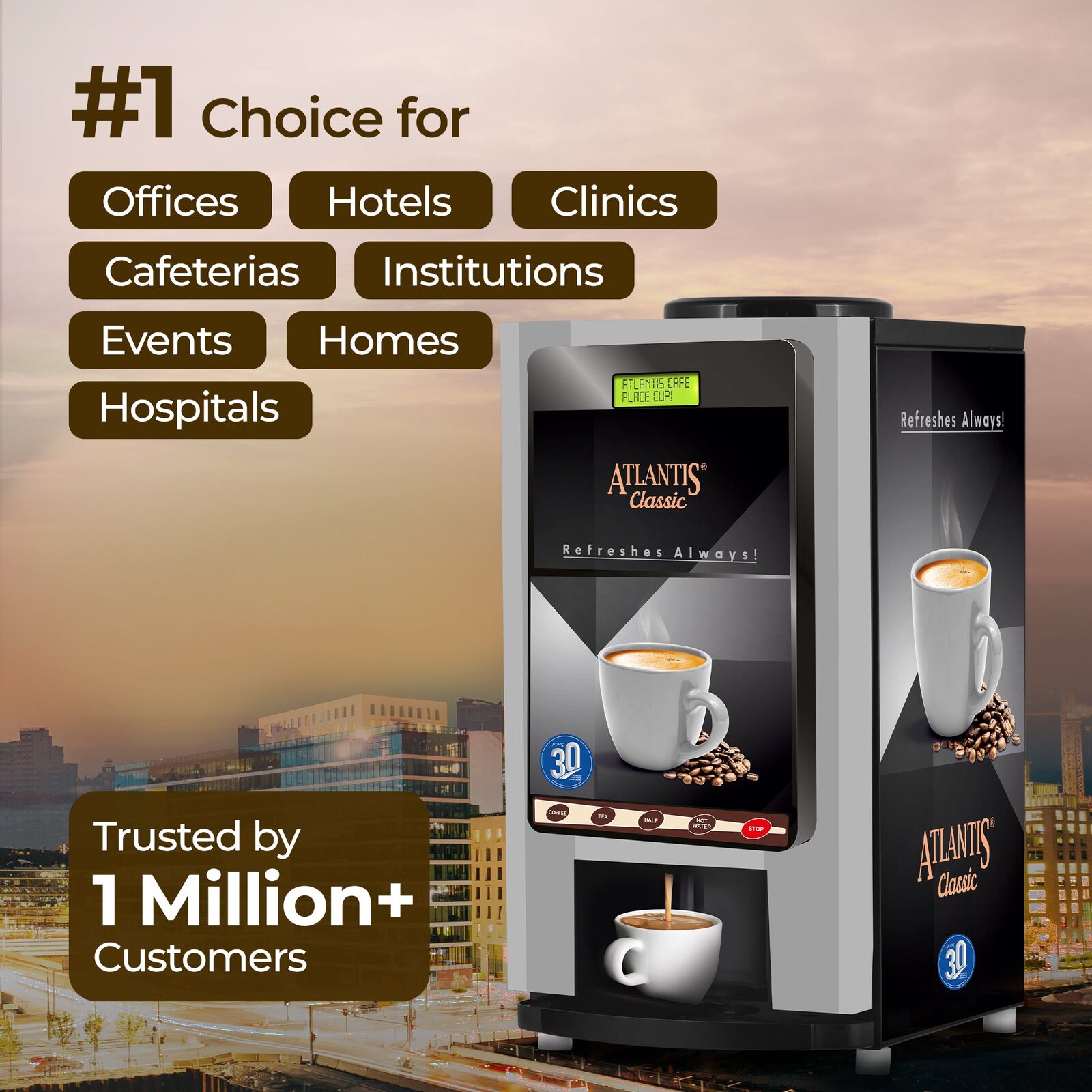 ATLANTIS CLASSIC 2-Lane Tea and Coffee Vending Machine 2 Ltrs hot Tank view 4