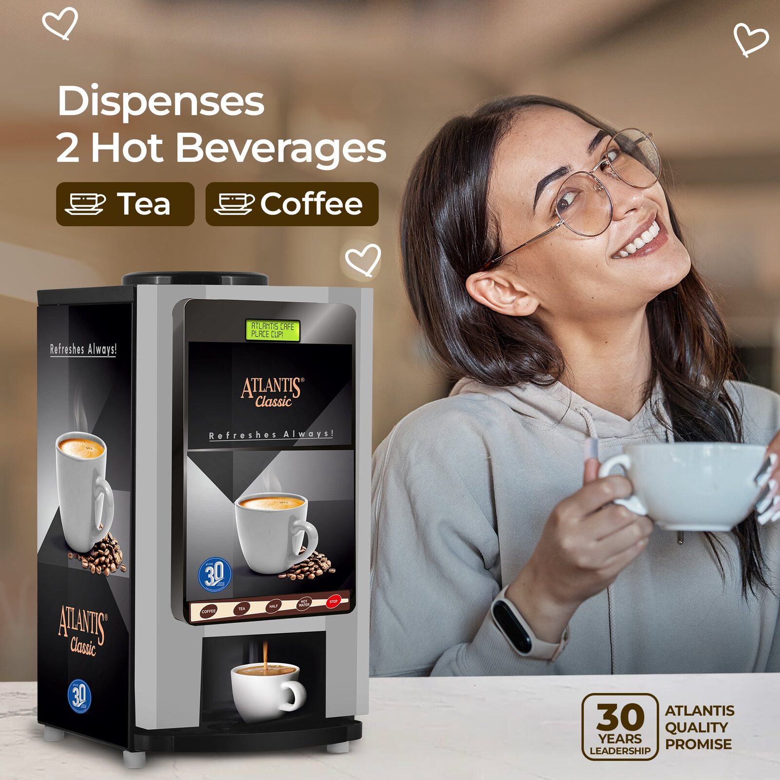 ATLANTIS CLASSIC 2-Lane Tea and Coffee Vending Machine 2 Ltrs hot Tank view 5