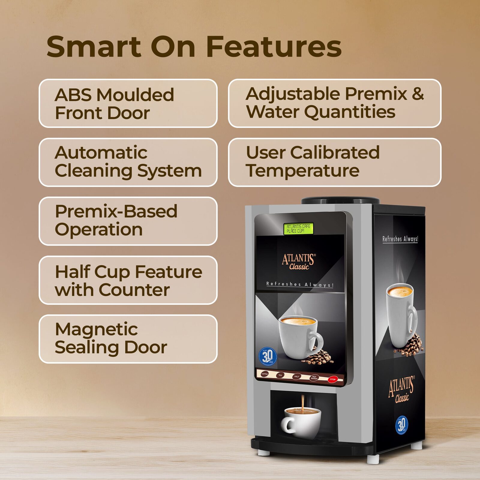 ATLANTIS CLASSIC 2-Lane Tea and Coffee Vending Machine 2 Ltrs hot Tank view 8