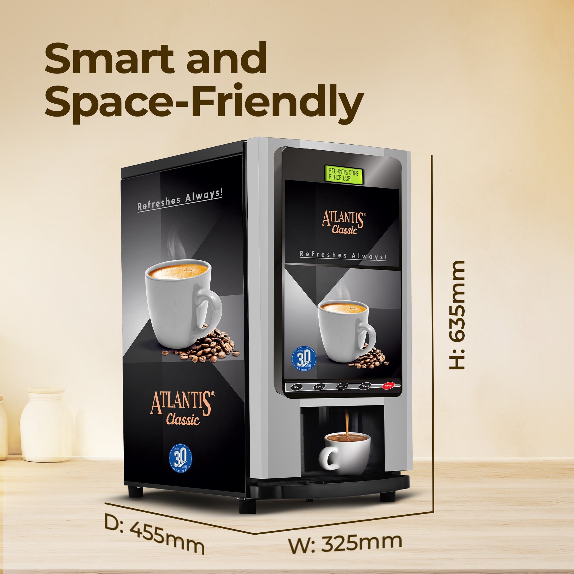 ATLANTIS CLASSIC - 3 Lane Tea and Coffee Vending Machine  3 Ltrs hot Tank view 2