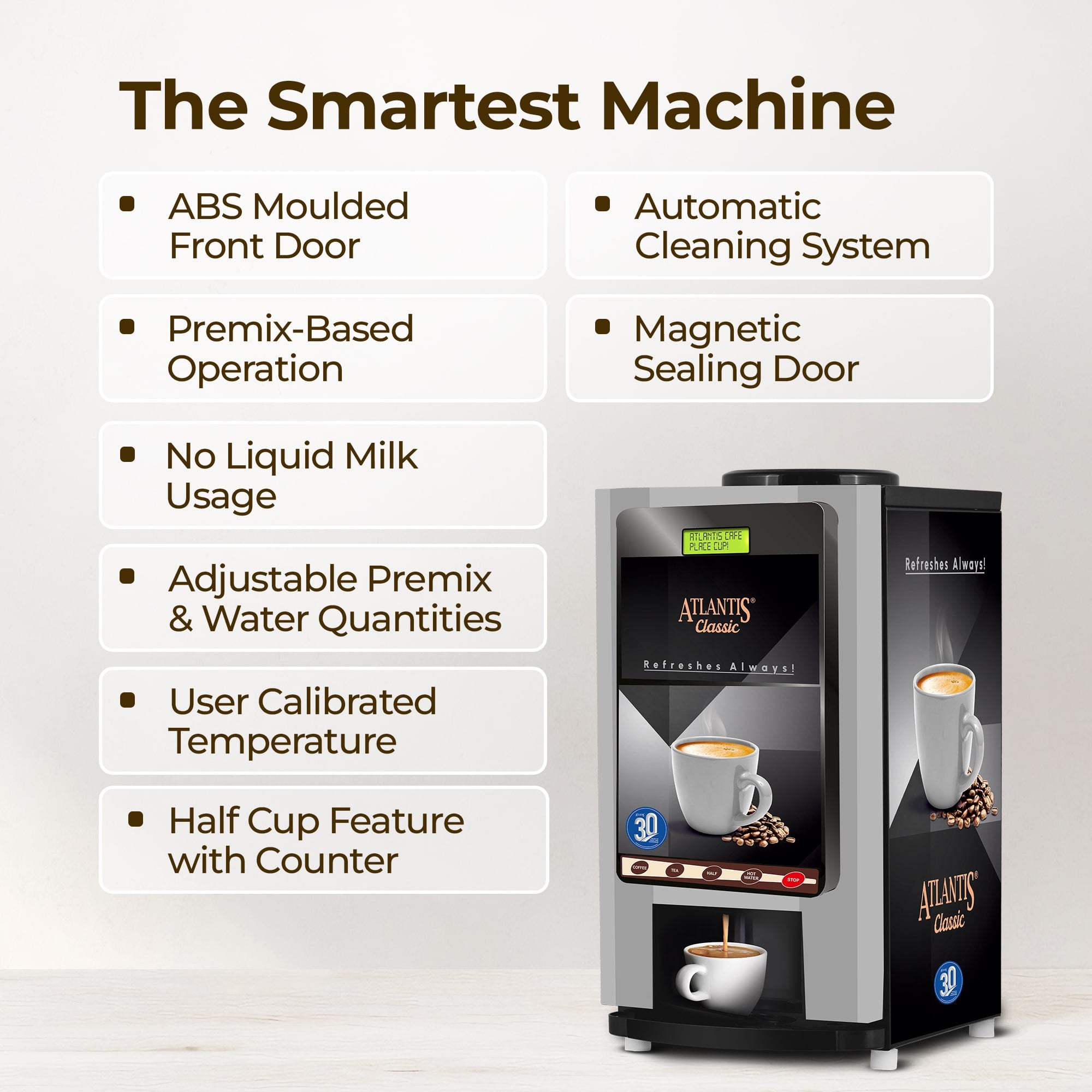 ATLANTIS CLASSIC 4 Lane Tea & Coffee Vending Machine  3 Ltrs hot Tank view 2